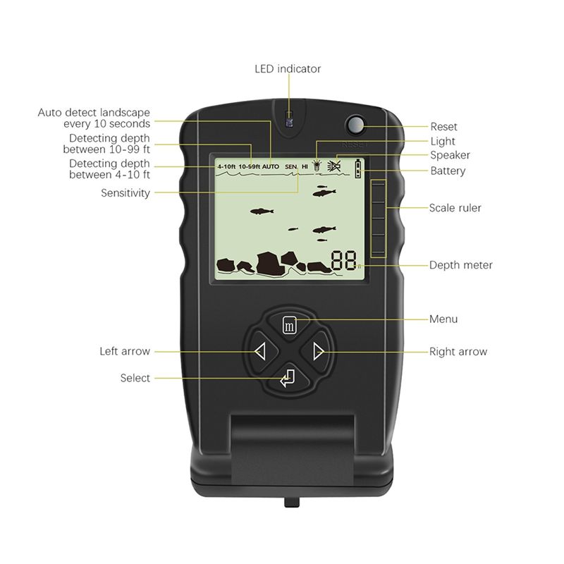 새로운 휴대용 어군탐지기, 알람 트랜스듀서가 있는 얼음 - Fishing Depth Finder 리뷰 및 가격