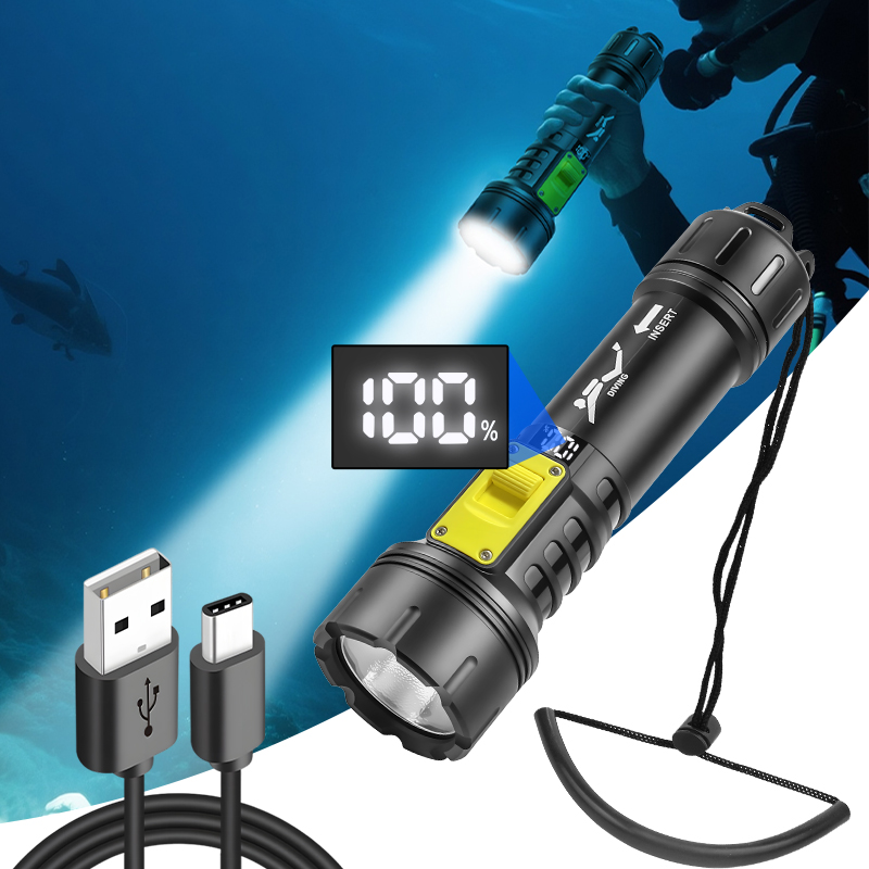 새로운 XHP70 다이빙 손전등 IPX8 방수 디지털  - Fishing Light 리뷰 및 가격