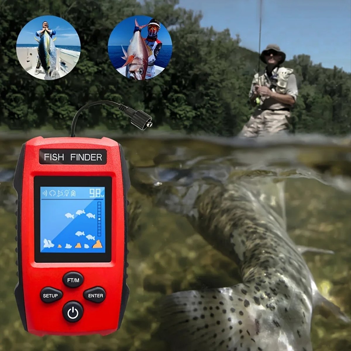 컬러 LCD 어군탐지기 유선 소나 트랜스듀서 탐지 깊이 - Fish Finder Transducer 리뷰 및 가격
